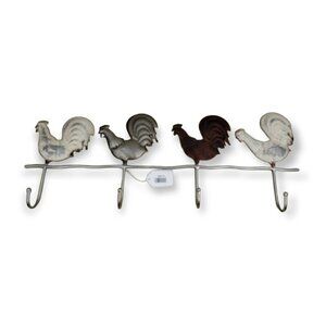 Embossed Rooster 4 Wall Hook 28 inch Hanger Farmhouse Decoration (New)